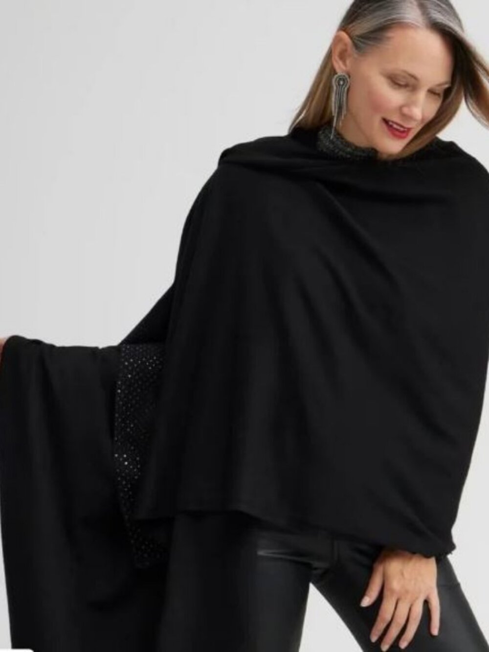 NWT Chicos Travel Wrap Black with Sparkle /glitter detail on end